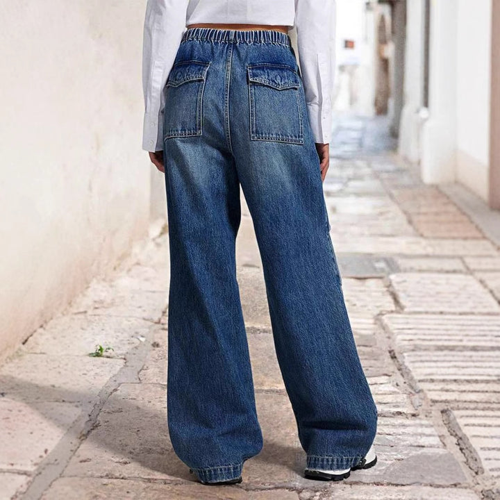 High-waisted Flared Denim Pants for Women with Elastic Waist Lune London