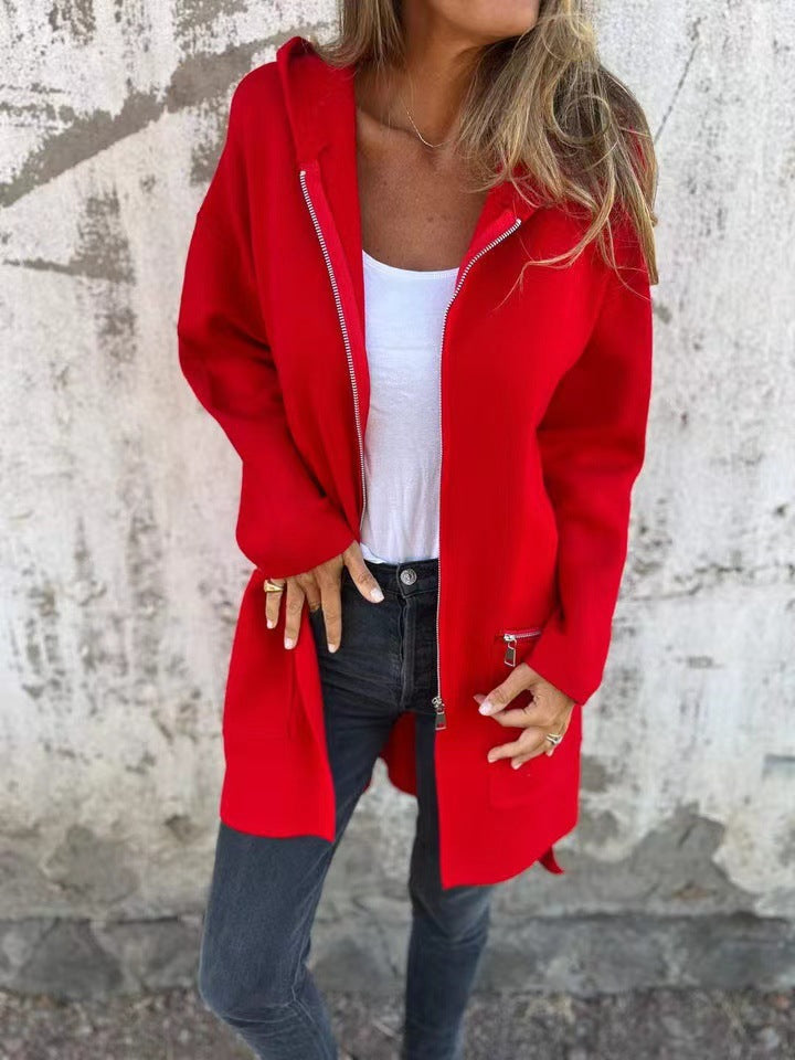 Ladies Long Modern Jacket with Side Zipper Lune London