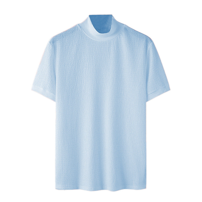 Short sleeve men's t-shirt with a modern structured design and high collar Lune London