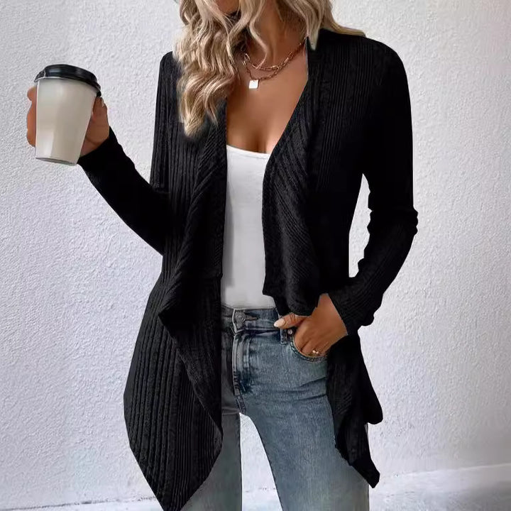 Ladies comfortable cardigan with relaxed fit and asymmetrical hem Lune London