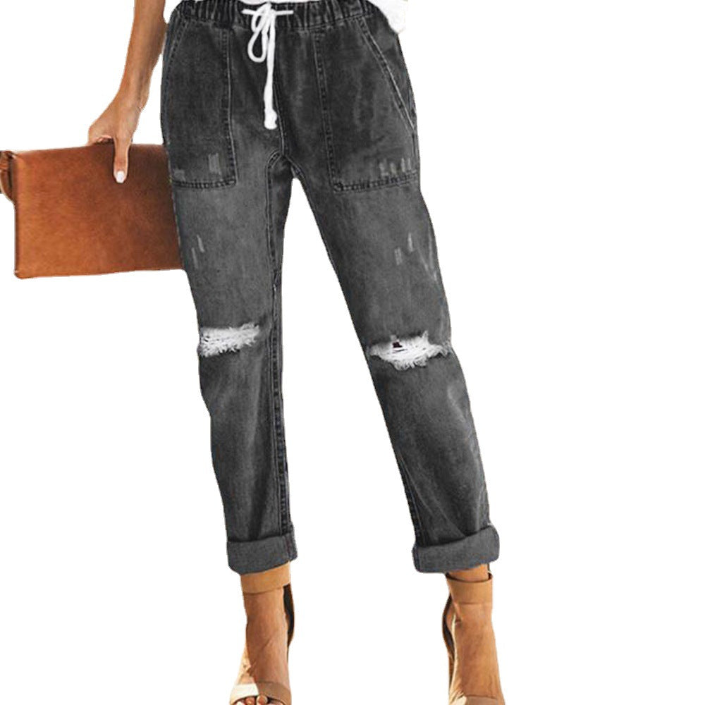 Lady ripped jeans with elastic waist and casual style Lune London