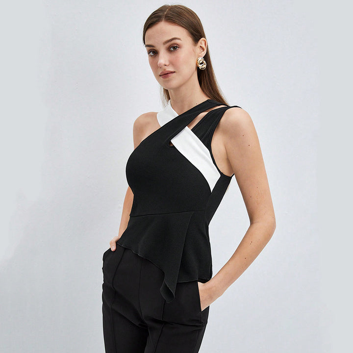 Asymmetrical top for women with an elegant wrap design and fine ruffles Chic & Stil