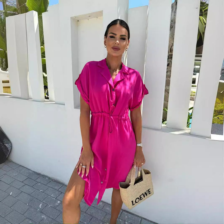 Relaxed button-up shirt dress for women with tie belt Lune London