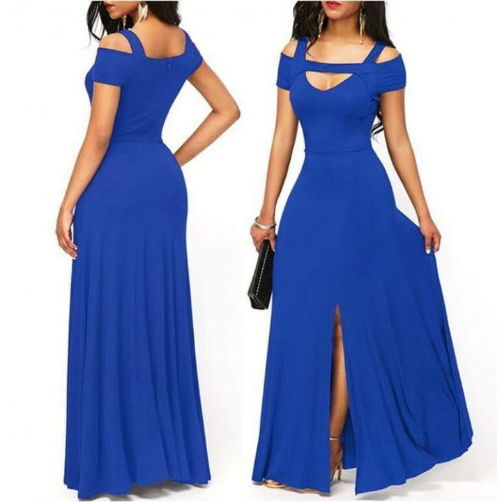 Robe maxi femme avec design dénudé des épaules et fente élégante Chic & Stil