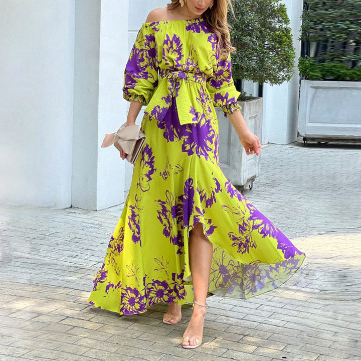 Robe maxi élégante pour femme avec design dénudé des épaules et détails volants Chic & Stil