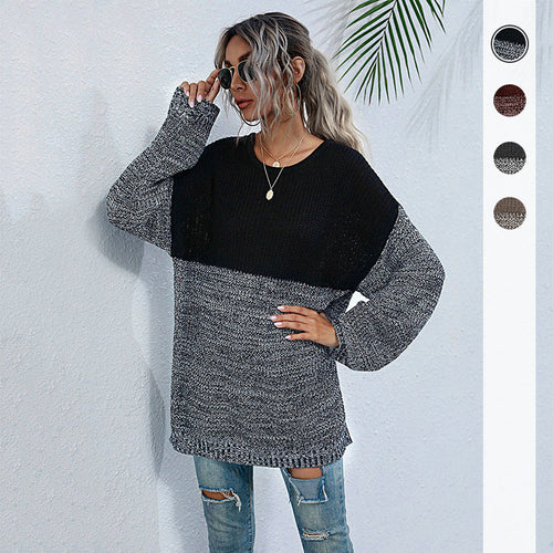 Comfortable knitted sweater for women with a modern color block design Lune London