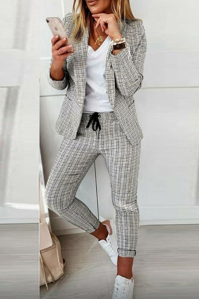 Lune London | Check Blazer Coat & Drawstring Trousers Set