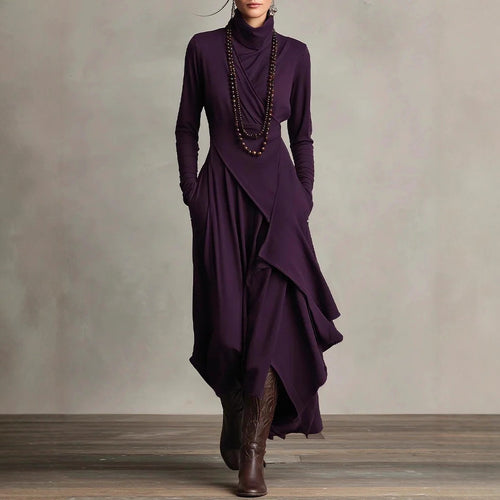 Women's Elegant Maxi Dress with Draped Top and Asymmetrical Cut Lune London