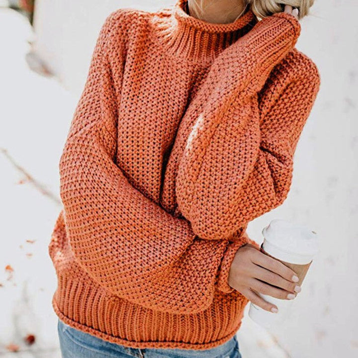 Women's Chunky Knit Pullover with Stand-Up Collar and Voluminous Sleeves Lune London