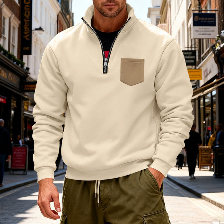 Men's fashionable sweatshirt with half zipper and applied pocket Lune London