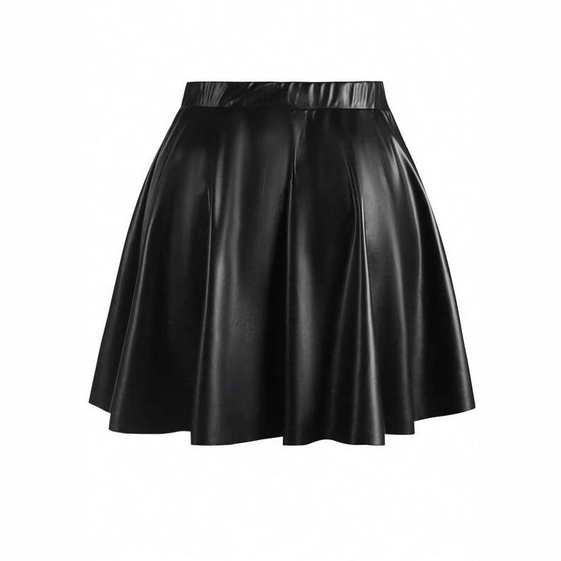 Women's Faux Leather Party Skirt with Flared Hem and High Waist Lune London