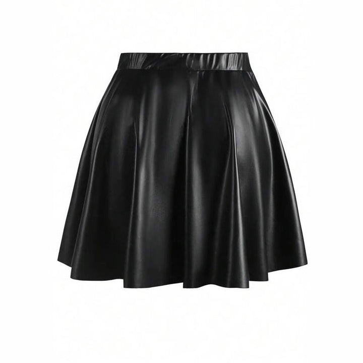 Women's Faux Leather Party Skirt with Flared Hem and High Waist Lune London