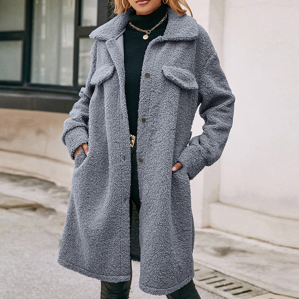 Ladies Cozy Teddy Jacket with Spacious Pockets and Chic and Stylish Button Details