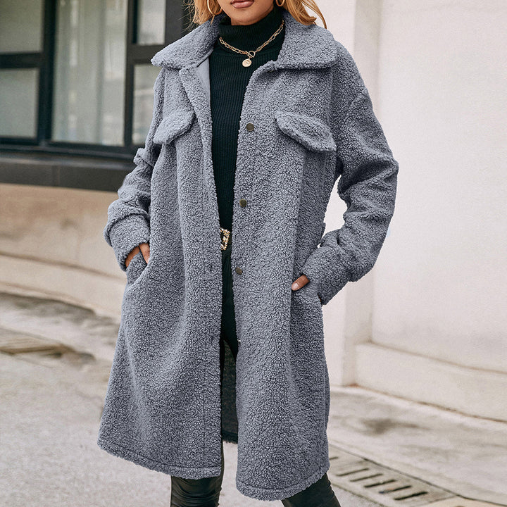 Ladies Cozy Teddy Jacket with Spacious Pockets and Chic and Stylish Button Details