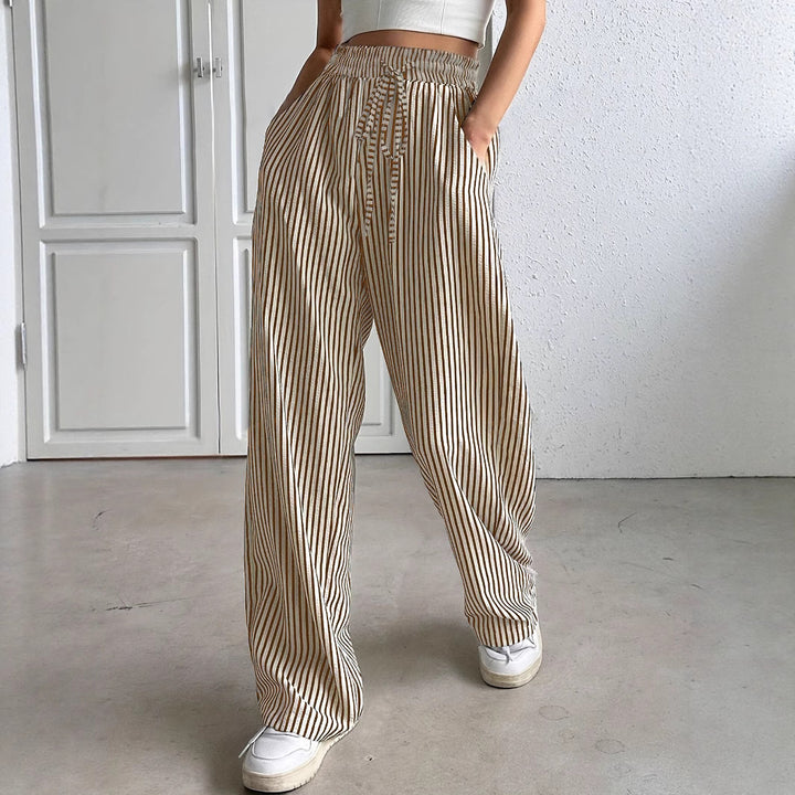 Striped wide pants for women with elastic waist and practical pockets Lune London