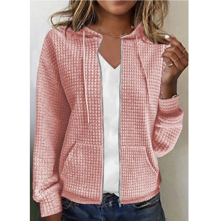 Ladies hooded jacket in textured fabric with pockets and zipper Lune London