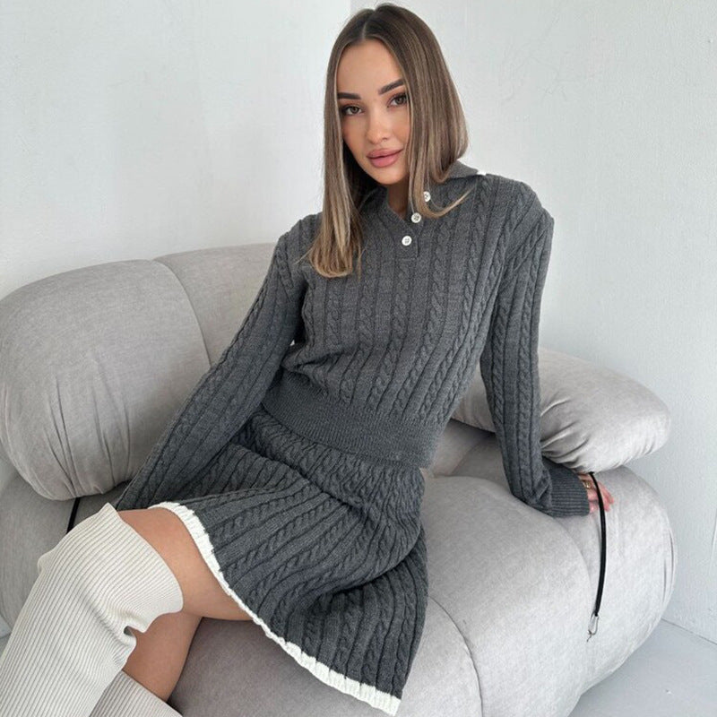 Women elegant knitted dress with tasteful cable design and casual cut Chic & Stil