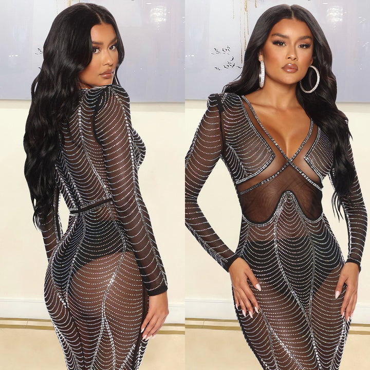 Women Glossy Mesh Maxi Dress Lune London