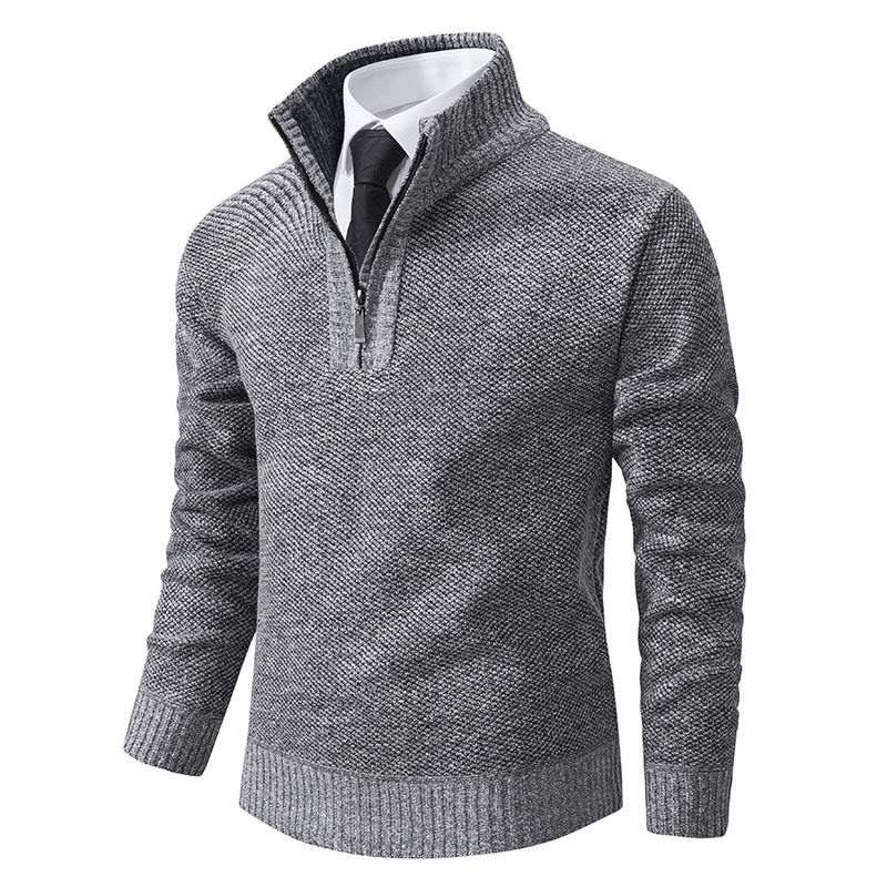 Elegant knitted sweater for men with half-zip and textured surface Lune London