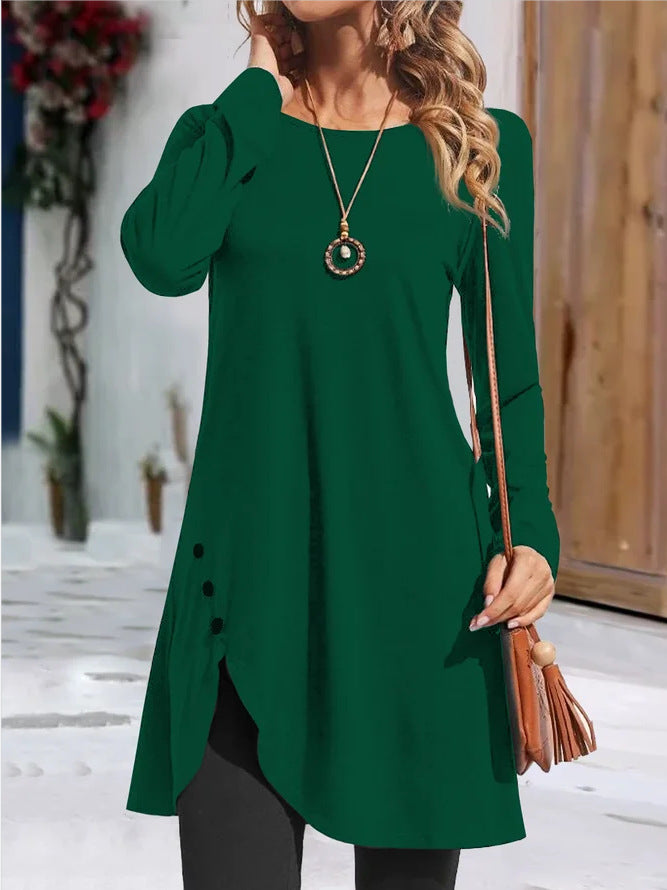 Ladies long tunic with long sleeves in fashion with playful button details Lune London