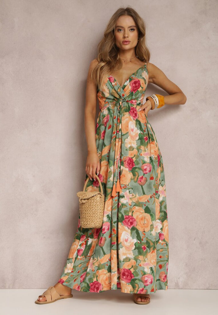Floral maxi dress for women with tie belt Lune London