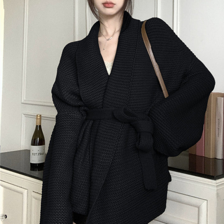 Ladies comfortable cardigan with wide sleeves and belt at the waist Lune London
