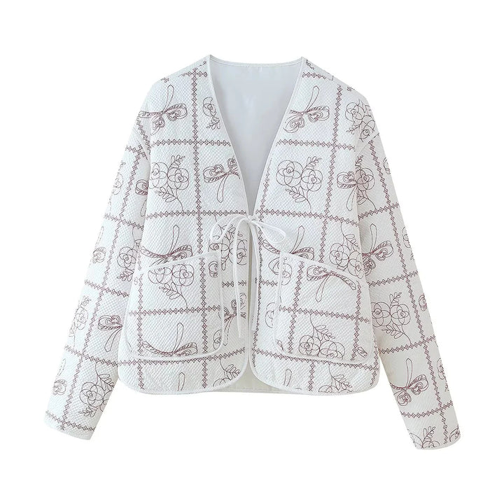Quilted jacket for women with floral pattern and practical pockets Lune London