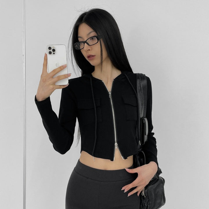 Veste de loisirs courte pour femme avec fermeture éclair et capuche Chic & Stil