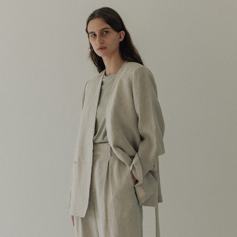 Femmes Élégant et Décontracté Blazer en Lin Sans Fermeture Chic & Stil