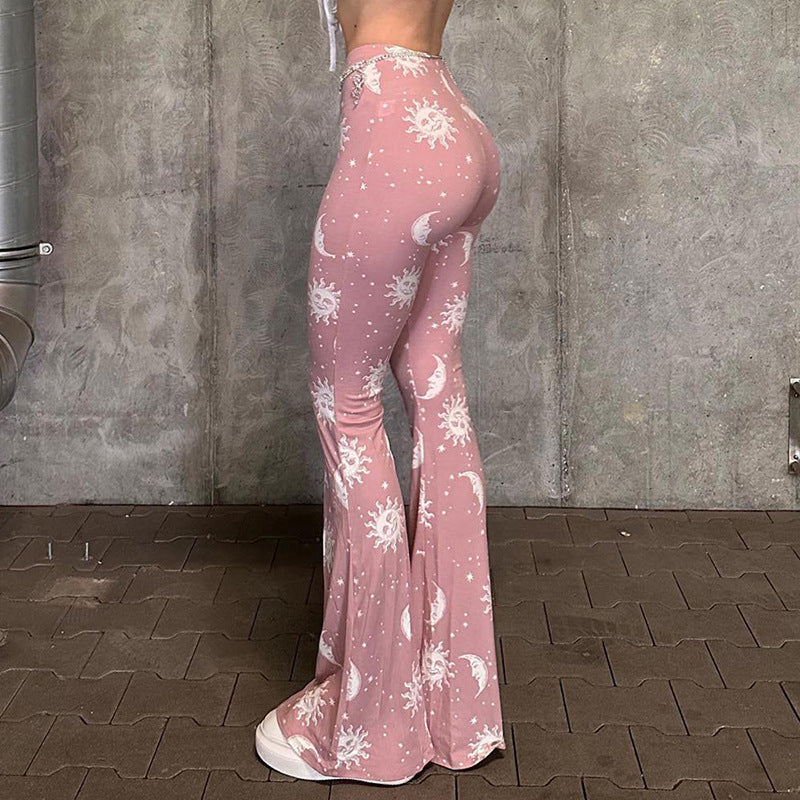 Bootcut pants for women with artistic moon and sun design Lune London