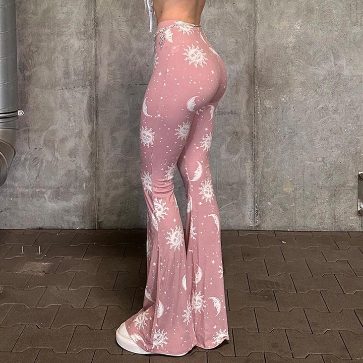 Bootcut pants for women with artistic moon and sun design Lune London
