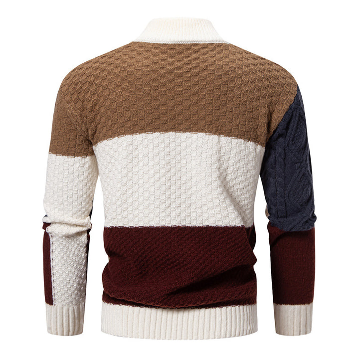 Wool patterned sweater for men with high collar and creative color accents Lune London