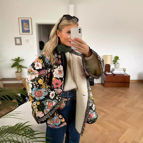 Floral patterned quilted jacket for women Lune London
