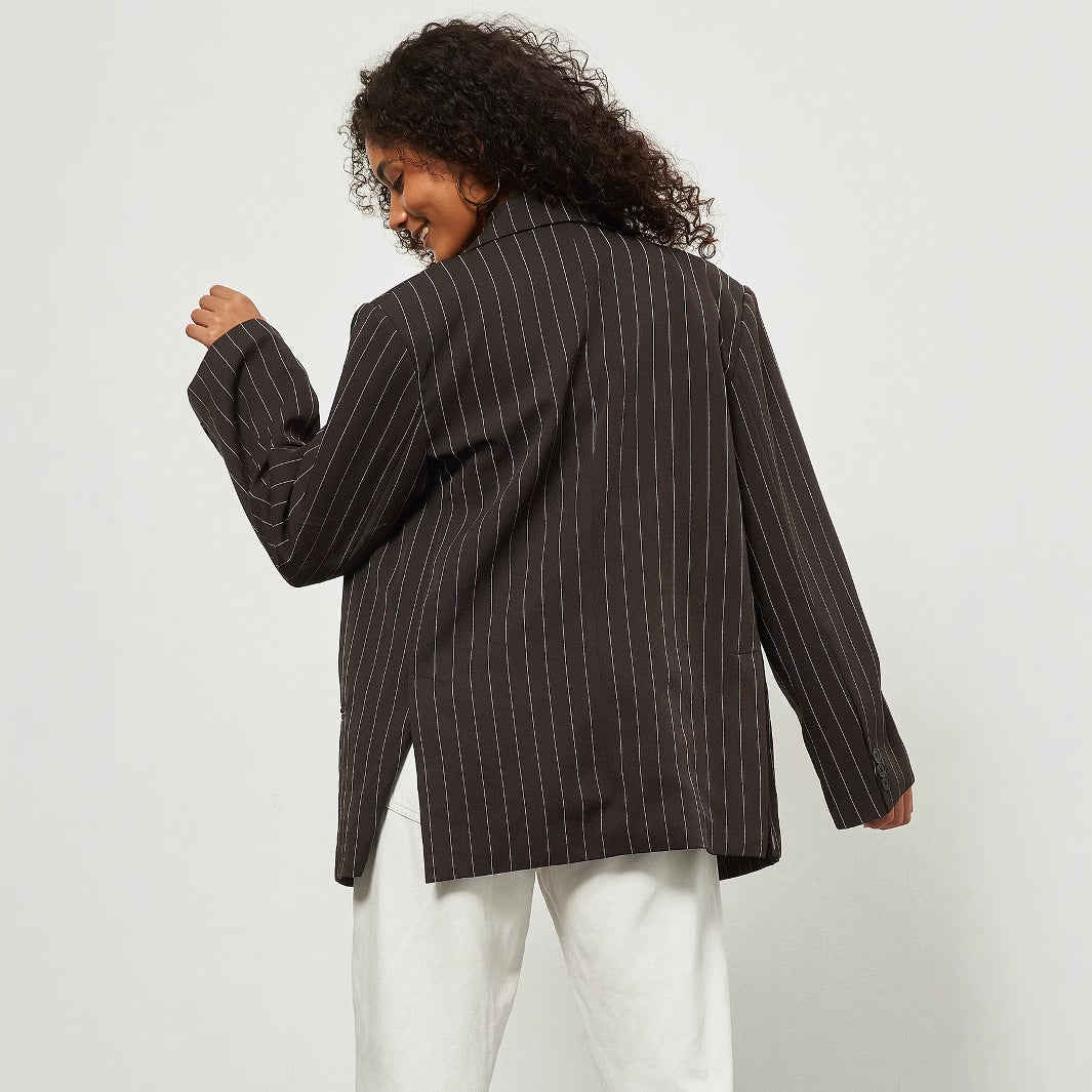 Women Oversized Striped Pattern Jacket Lune London