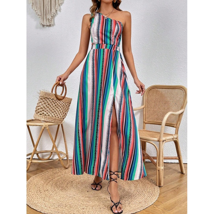 One-Shoulder Maxi Dress with High Slit Lune London