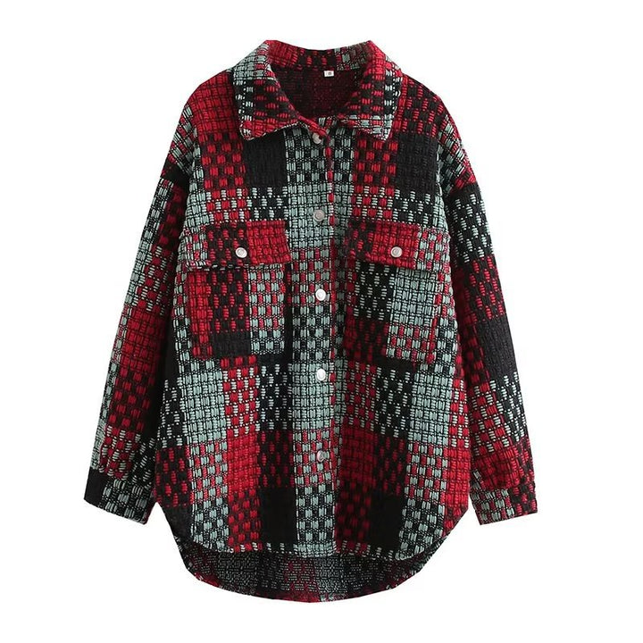 Women's transitional jacket with patchwork design, featuring practical pockets and a casual fit Lune London