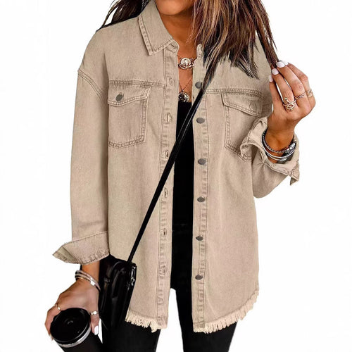Women's Oversized Denim Shirt with Fringes Lune London