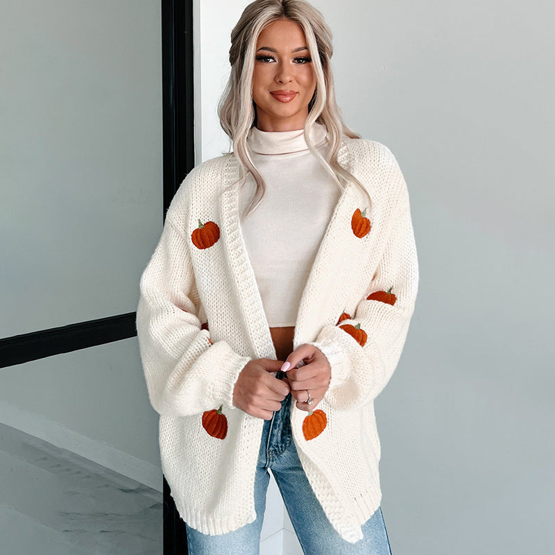 Lady cardigan with autumn pumpkin embroidery Lune London