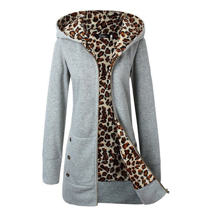 Ladies Long Sporty Jacket with leopard print inside Chic and Stylish