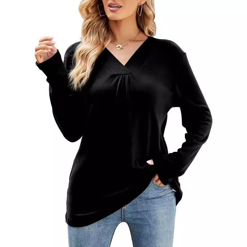 Long sleeve V-neck blouse for women with asymmetrical cut Lune London