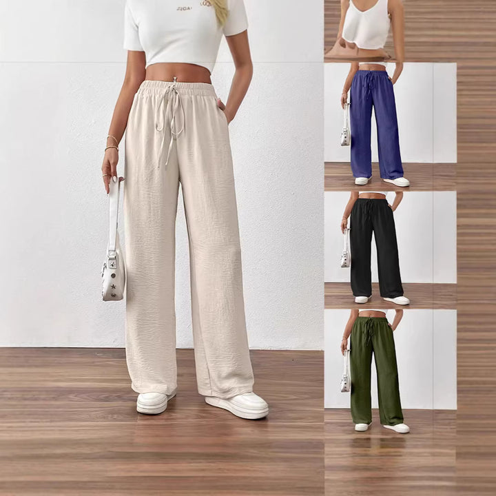 Pantalons larges en chiffon pour femmes avec taille élastique et cordon de serrage Chic & Stil