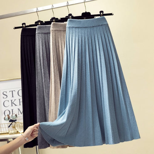 Lune London High-Quality Knit Fabric Pleated Maxi Skirt for Women