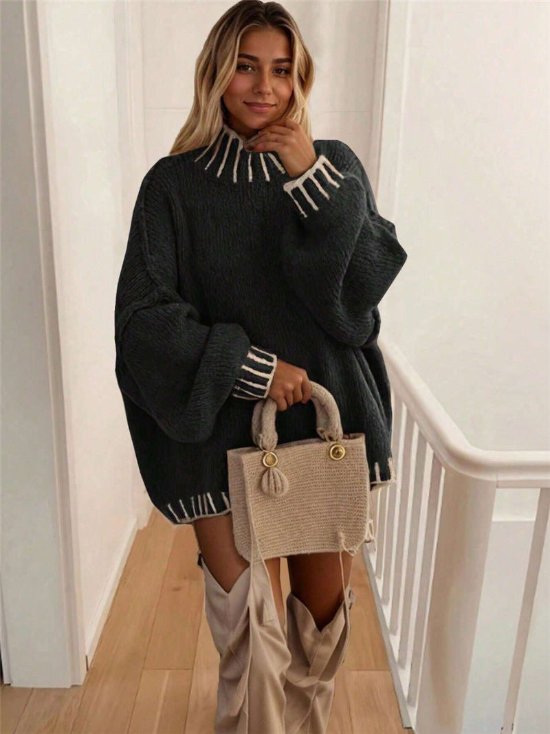 Oversized knitted sweater for ladies with decorative collar Lune London