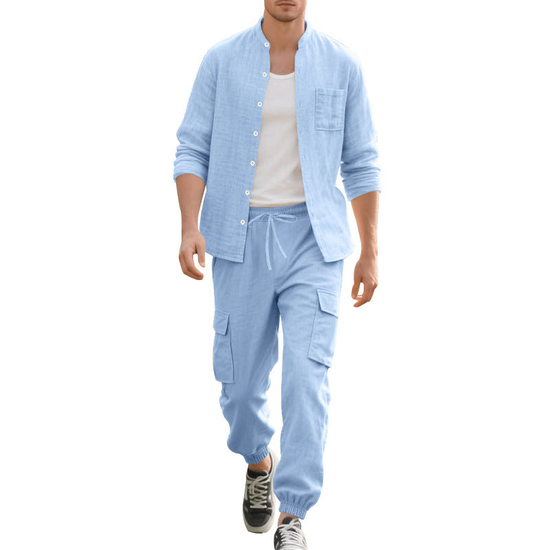 Comfortable Men's Cargo Shorts and Casual Long Sleeve Shirt Lune London
