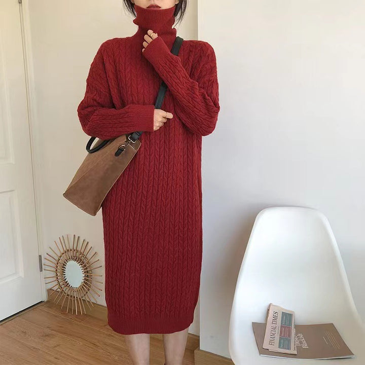 Robe en tricot pour femmes avec design de câble texturé et col montant Chic & Stil