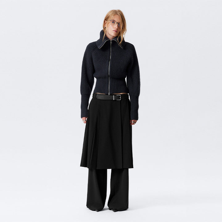 Knit jacket for women with high collar and trendy zipper Lune London