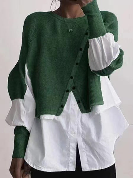 Ladies modern knit jacket with button details and chic overshirt style