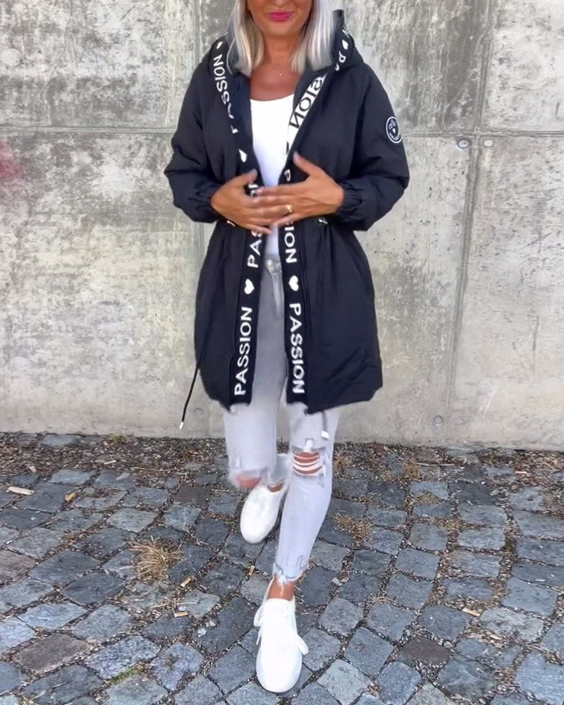 Ladies casual hooded jacket with contrasting inscriptions Lune London