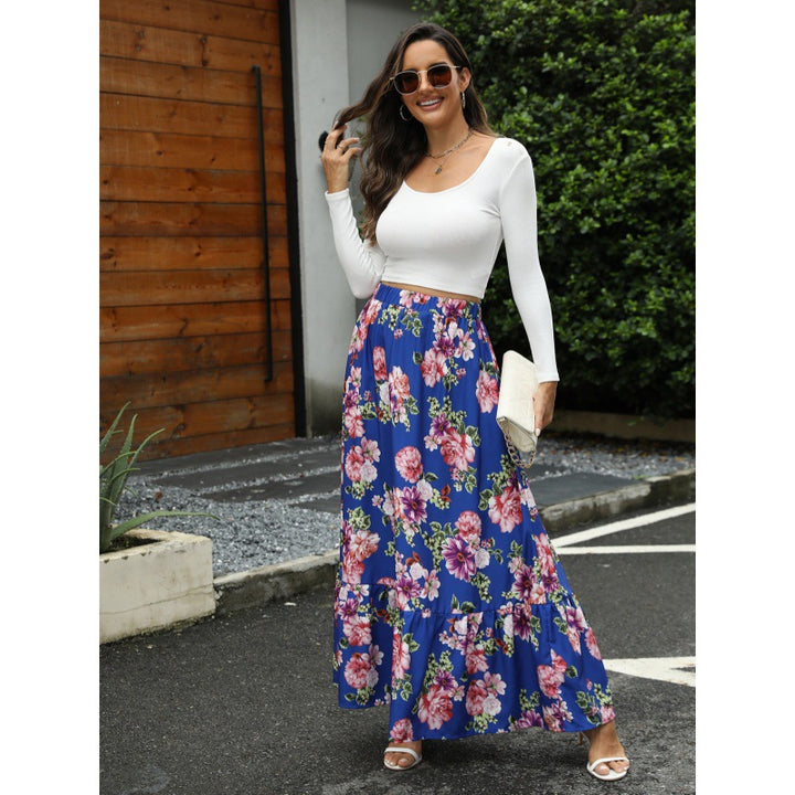 Women Floral Ruffled Maxi Skirt Lune London