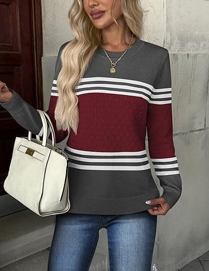 Fashionable structured sweater for women with contrasting color blocks Lune London
